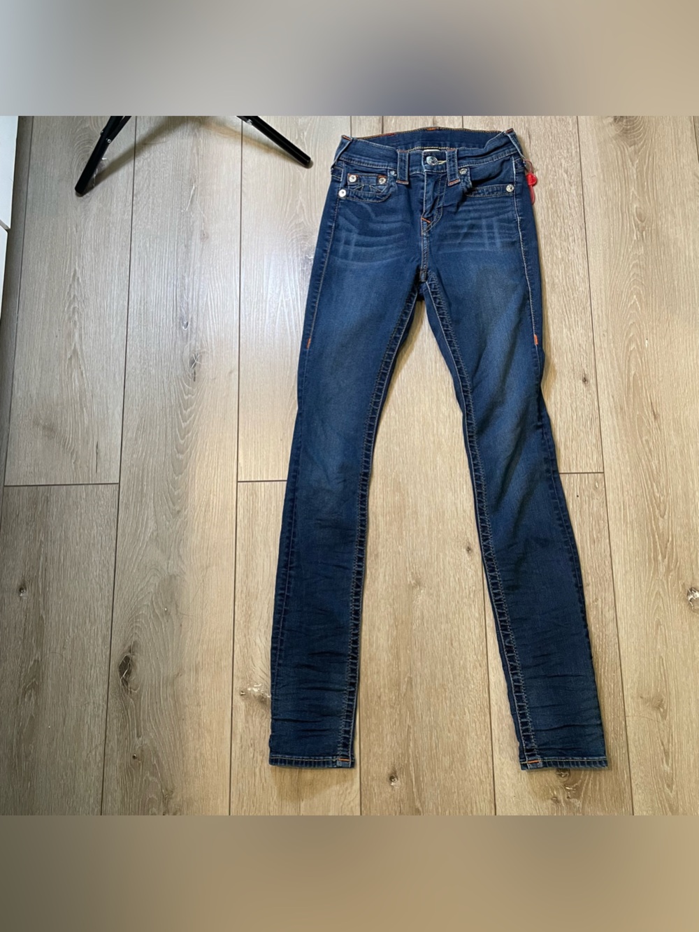 True Religion Skinny Jeans Dark Wash Contrast Stitch Size 23